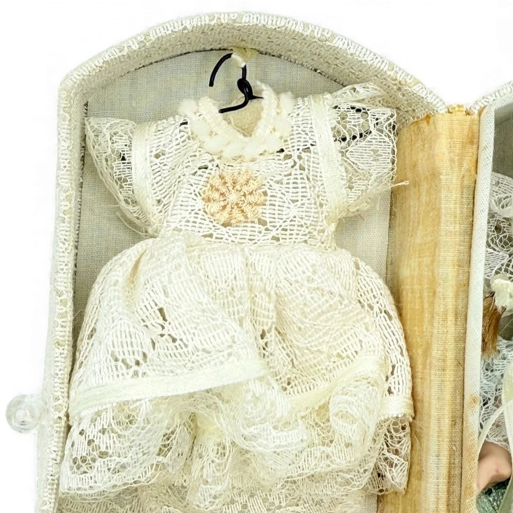 Vintage Mignonette‎ Bisque Porcelain Doll Lace Dress Presentation Box Japan 5